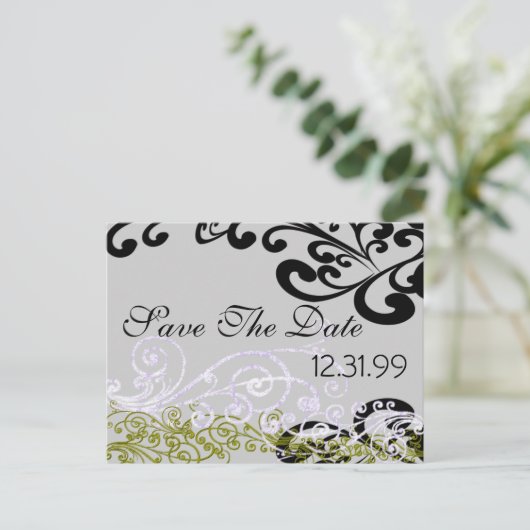 Swirly Paarse & Groen Save The Date Aankondigingskaart (Staand voorkant)
