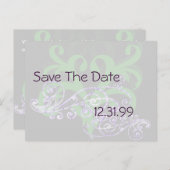 Swirly Paarse & Groen Save The Date Aankondigingskaart (Voorkant / Achterkant)