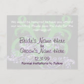 Swirly Paarse & Groen Save The Date Aankondigingskaart (Achterkant)