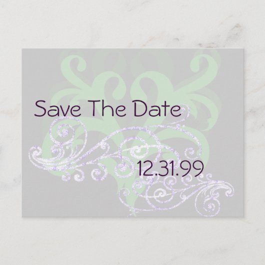 Swirly Paarse & Groen Save The Date Aankondigingskaart (Voorkant)