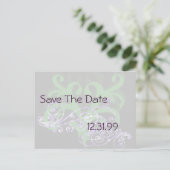 Swirly Paarse & Groen Save The Date Aankondigingskaart (Staand voorkant)
