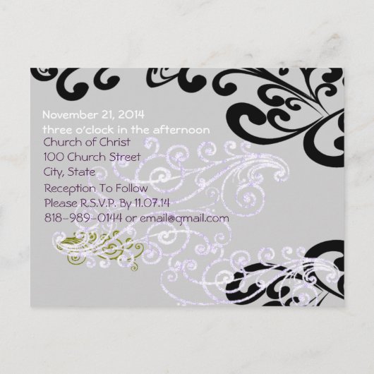 Swirly Paarse & Groen Save The Date Aankondigingskaart (Achterkant)