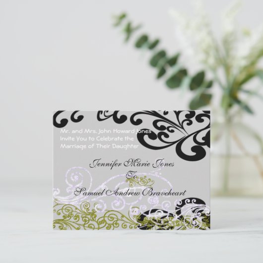 Swirly Paarse & Groen Save The Date Aankondigingskaart (Staand voorkant)