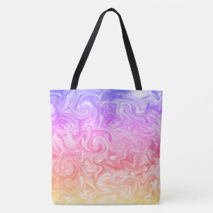 Swirly Paarse Roze Perzik Geel Satiny Marble Look Tote Bag
