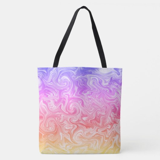 Swirly Paarse Roze Perzik Geel Satiny Marble Look Tote Bag (Voorkant)
