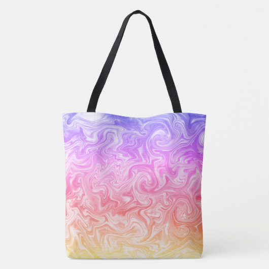 Swirly Paarse Roze Perzik Geel Satiny Marble Look Tote Bag (Achterkant)