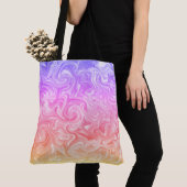 Swirly Paarse Roze Perzik Geel Satiny Marble Look Tote Bag (Dichtbij)