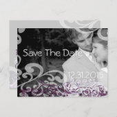 Swirly Photo Bewaar de datum Aubergine & Berry Aankondigingskaart (Voorkant / Achterkant)