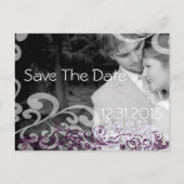 Swirly Photo Bewaar de datum Aubergine & Berry Aankondigingskaart (Voorkant)