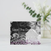 Swirly Photo Bewaar de datum Aubergine & Berry Aankondigingskaart (Staand voorkant)