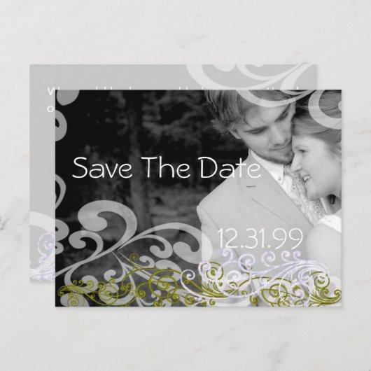 Swirly Photo Sla de datum op Aankondigingskaart (Voorkant / Achterkant)