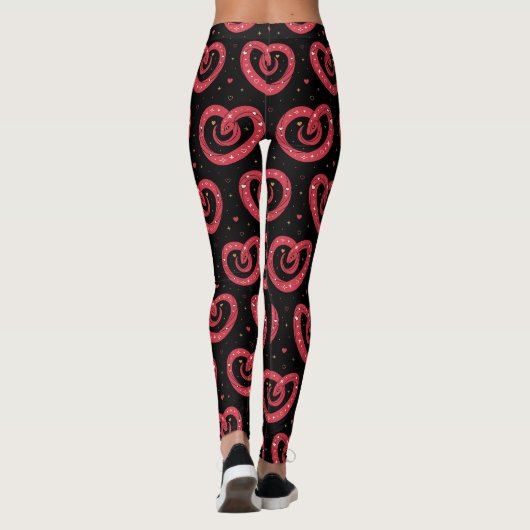 Swirly Red Abstract Hearts Pattern Leggings (Achterkant)