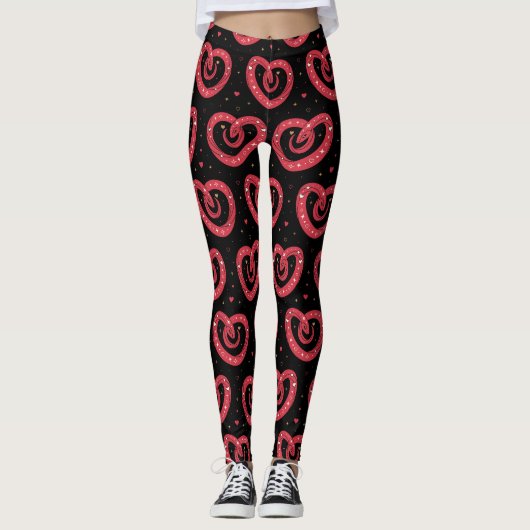 Swirly Red Abstract Hearts Pattern Leggings (Voorkant)