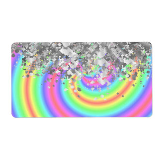 Swirly regenboog en faux glitter etiket