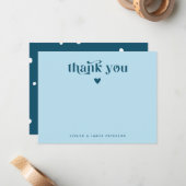 Swirly Retro Dank je hart Blauwgroen blauw Notitiekaartje (Voorkant / Achterkant in situ)