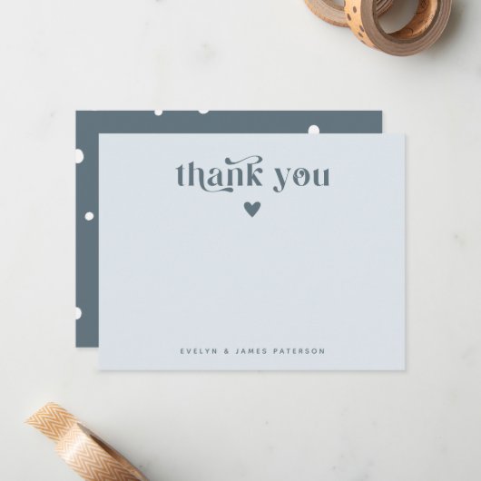 Swirly Retro Dank u Hart Staal Blauw Notitiekaartje (Voorkant / Achterkant in situ)