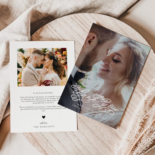 Swirly Script Dank u trouwfoto Bedankkaart