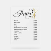 Swirly Script Gouden Schaar Haarsalon prijslijst Acryl Bord (Voorkant)