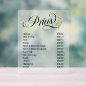 Swirly Script Gouden Schaar Haarsalon prijslijst Acryl Bord (Neutraal)