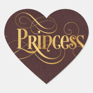 Swirly Script Kalligrafie Prinses Goud Bourgondië Hart Sticker