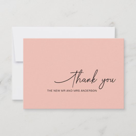 Swirly Script Romantisch Roze Bruiloft Dank u Kaar Bedankkaart (Voorkant)