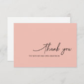 Swirly Script Romantisch Roze Bruiloft Dank u Kaar Bedankkaart (Voorkant / Achterkant)