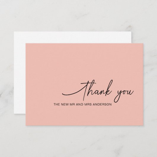 Swirly Script Romantisch Roze Bruiloft Dank u Kaar Bedankkaart (Voorkant / Achterkant)