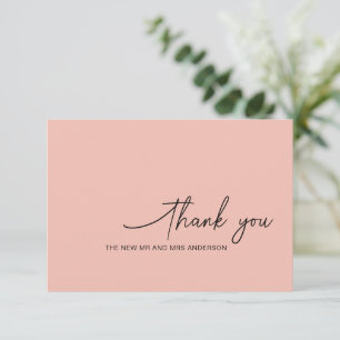 Swirly Script Romantisch Roze Bruiloft Dank u Kaar Bedankkaart