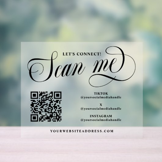 Swirly Script Scan Me QR Code Social Media Acryl Bord (Neutraal)