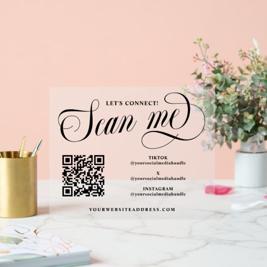Swirly Script Scan Me QR Code Social Media Acryl Bord (Huwelijk)