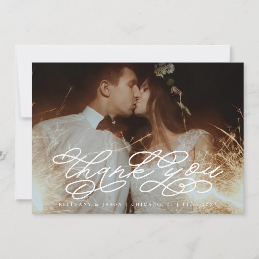 Swirly Script Wedding Dank u Foto Bedankkaart (Voorkant)