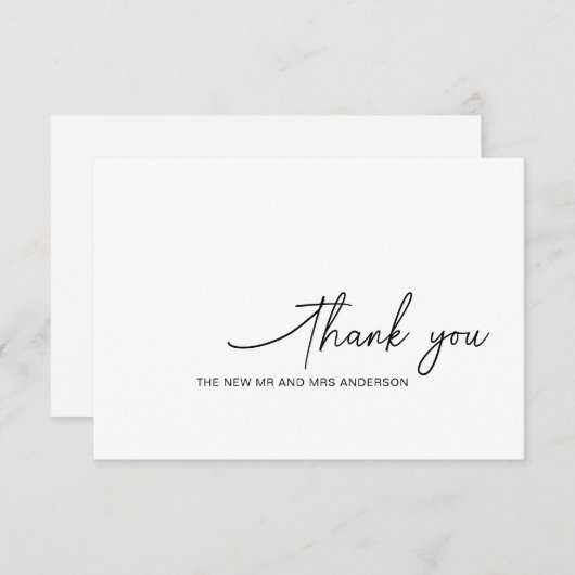 Swirly Script Zwart Wit Bruiloft Dank u Kaart (Voorkant / Achterkant)