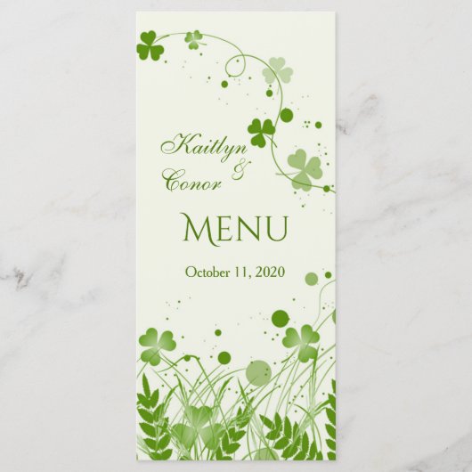 Swirly shamrock in een weide Bruiloft Menu Rack ka (Voorkant)
