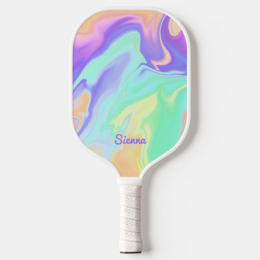 Swirly Tie Dye Pastel Groovy Monogrammed Naam Pickleball Paddle (Voorkant)