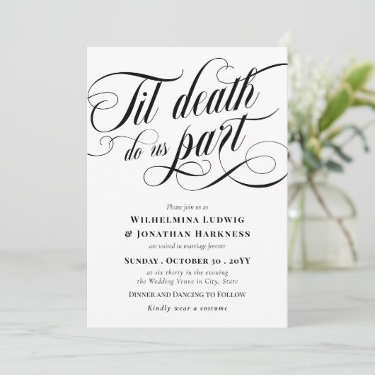 Swirly Til Death Do ons Part Elegant Gothic Weddin Kaart (Staand voorkant)
