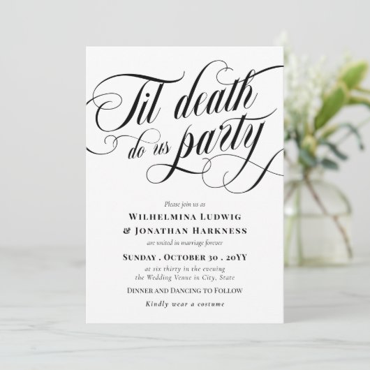 Swirly Til Death Do Us Party Elegant Gothic Weddin Kaart (Staand voorkant)