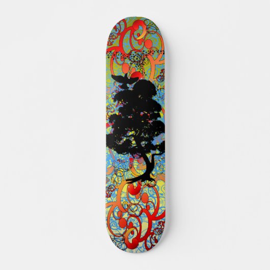 Swirly Tree met Vogels Skateboard (Voorkant)