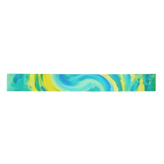 Swirly Turquoise en Yellow Satijnen Lint (Voorkant)