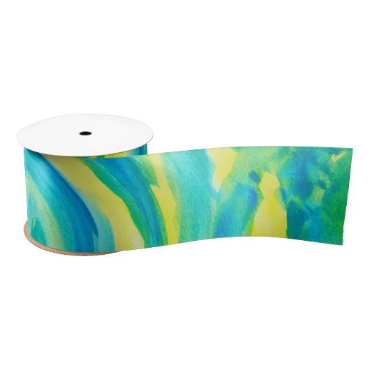 Swirly Turquoise en Yellow Satijnen Lint (Spoel)