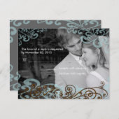 Swirly uw foto bruiloft reactie Kaart blauw bruin (Voorkant / Achterkant)