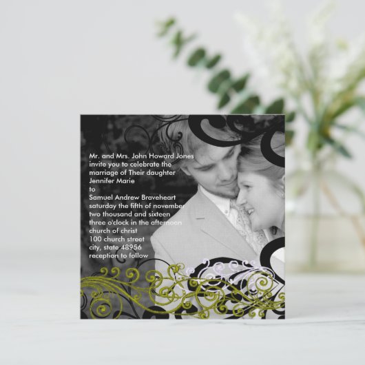 Swirly uw foto bruiloft uitnodiging (Staand voorkant)