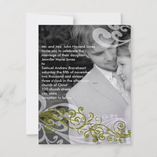 Swirly uw foto bruiloft uitnodiging (Voorkant)
