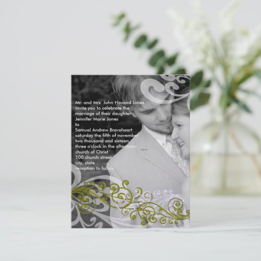 Swirly uw foto bruiloft uitnodiging (Staand voorkant)