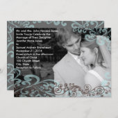 Swirly uw foto bruiloft uitnodiging blauw & bruin (Voorkant / Achterkant)