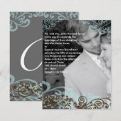 Swirly uw foto bruiloft uitnodiging blauw & bruin (Voorkant / Achterkant)