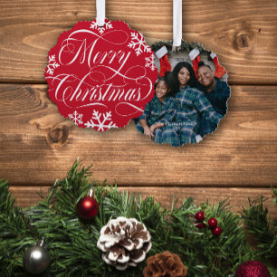 Swirly Vrolijke Kerstmis Sneeuwvlokken met Foto Ornament Kaart