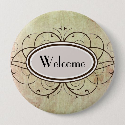 Swirly Welcome Ronde Button 4,0 Cm (Voorkant)