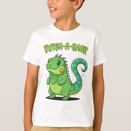 Swish-A-Saur Cute Iguana Dinosaur with Striped Swi T-shirt (Voorkant)
