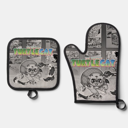 Swish-a-Wash Action Turtlecat Mitt Ovenwant & Pannenlap Set (Voorkant)