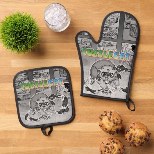 Swish-a-Wash Action Turtlecat Mitt Ovenwant & Pannenlap Set (Top down)